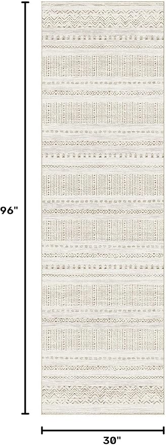 cotiled Hallway 2.6x8 Runner Rugs Washable Boho Rug Brown/Cream | Stain - Image 2