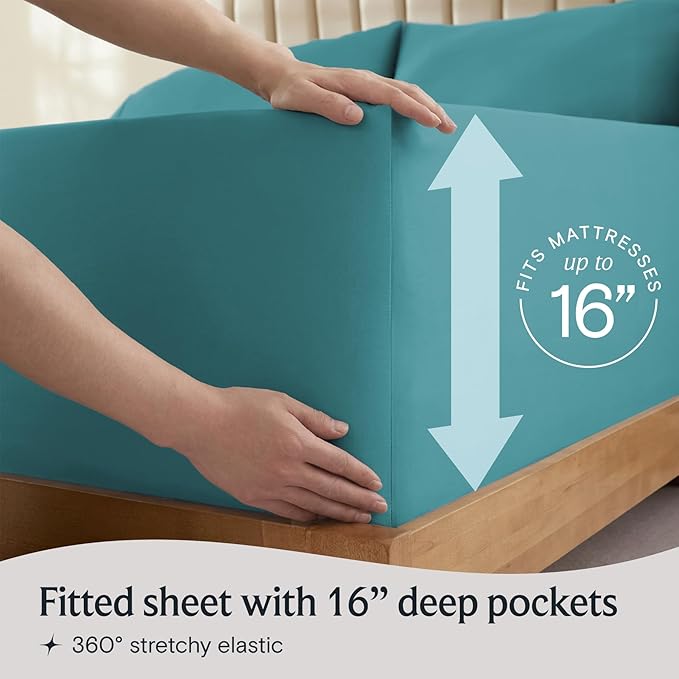LuxClub 4 PC California King Sheet Set, Breathable Luxury Bed Sheets, Deep Pockets Wrinkle Free Cooling Sheets Machine Washable Hotel Bedding Silky Soft - Teal Cal King