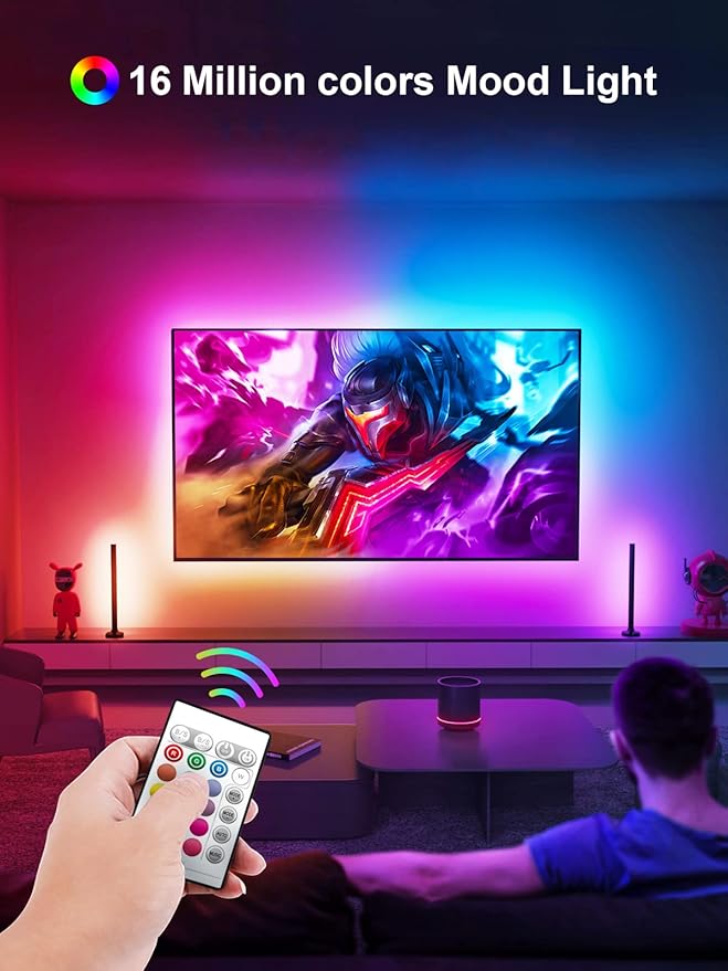 LED Backlight TV LED Strip Lights, 23ft RGB LED Lights with Remote, Music Sync Bluetooth APP Control, USB Powered for Bedroom/Gaming Room