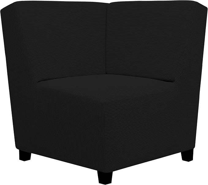 Easy-Going Stretch Soft Sectional Corner Sofa Couch Slipcover Black | 1-Piece by Easy-Going