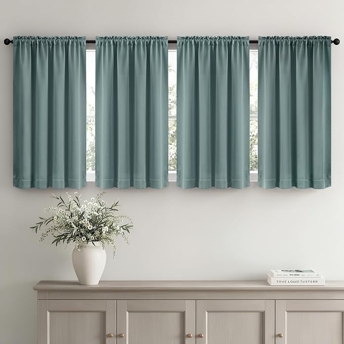 MIULEE 4-Panel 36 Inch Blackout Kitchen Tier Curtains Over Sink Dusty Blue | - Image 2