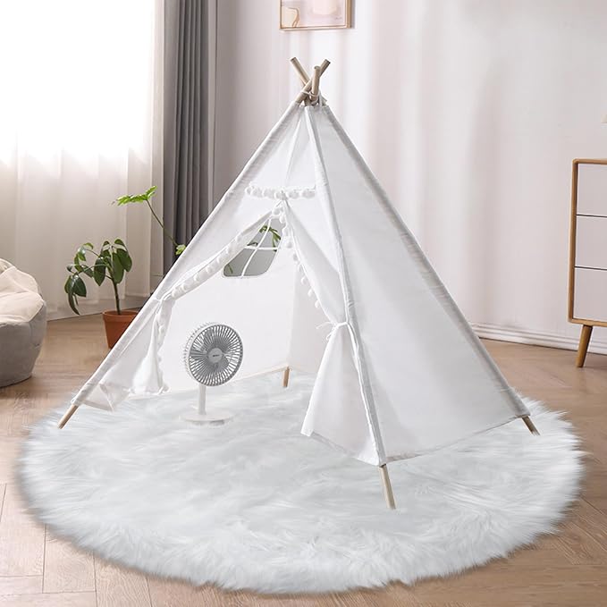 4 ft Fluffy White Round Rug for Bedroom, Furry Faux Sheepskin Fur White Circle - Image 7