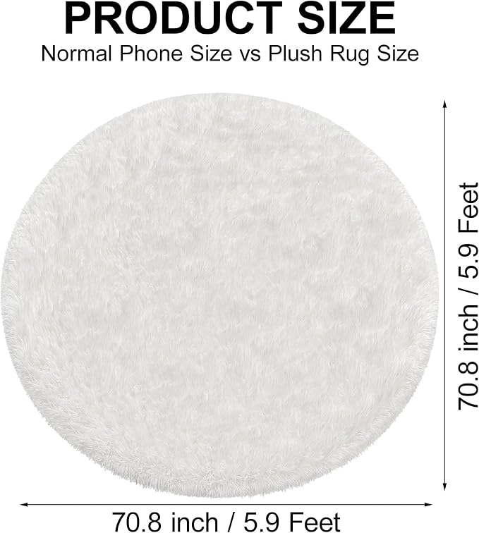 6x6 ft Tie Dye White Round Rug for Bedroom Room Fluffy Circle Rug Furry Carpet - Image 2