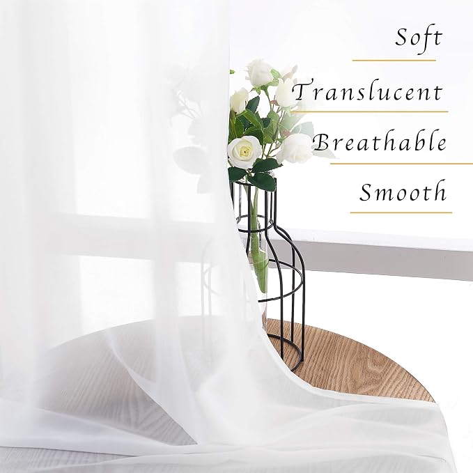 NICETOWN White Sheer Curtains 84 inches Long, Chiffon Semi Sheer Curtain Panels - Image 5