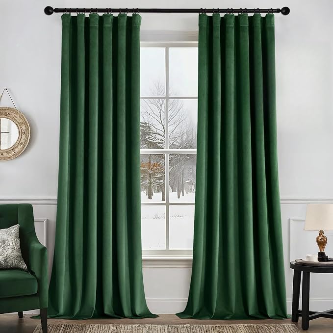 MIULEE Velvet Curtains 50W x 108L 2 Panels Hunter Green Blackout Curtains | by MIULEE