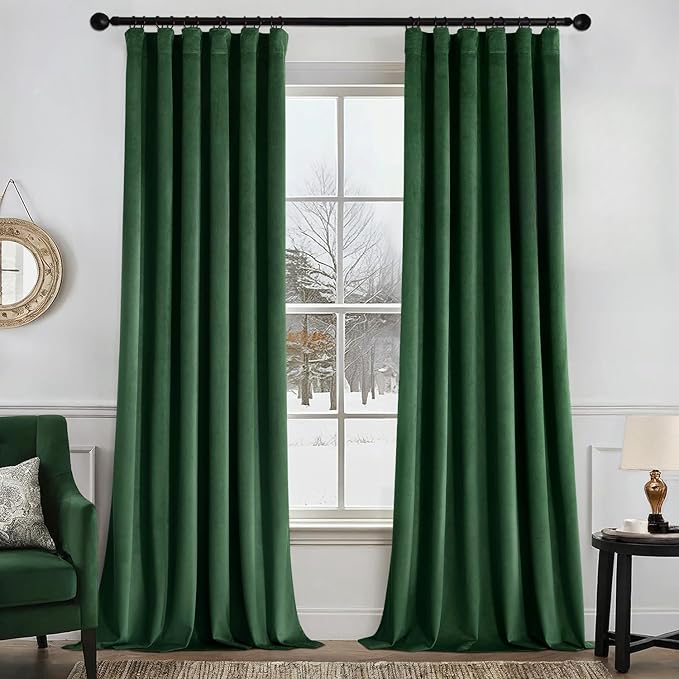 MIULEE Velvet Curtains 50W x 84L 2 Panels Hunter Green Blackout Curtains | by MIULEE