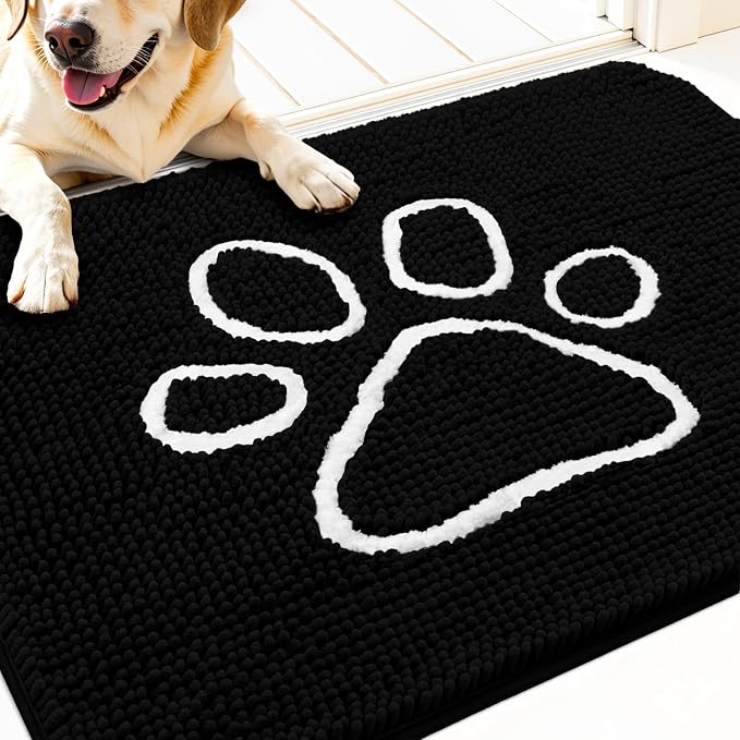OLANLY Dog Door Mat for Muddy Paws 34x21, Paw Print Design Chenille Mud Mat | by OLANLY