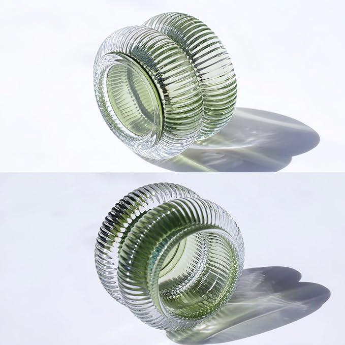 Woho Ribbed Glass Votive Candle Holders Set of 6, Vintage Tealight Candle Holder for Wedding Decor, Elegant Tea Lights Candle Holder for Dinner Table/Christmas Decorations(Green, 2.1" H X 2.75" D)