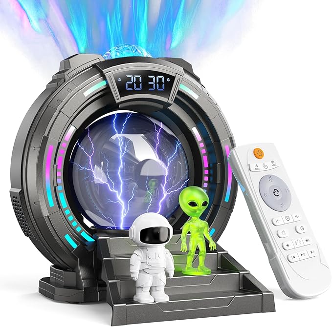 Galaxy Northern Lights Projector Plasma Ball, Night Light Aurora Projector for Kids with White Noise Alarm Clock, Kids Room Decor with Music, Christmas Gifts for Boys Teens