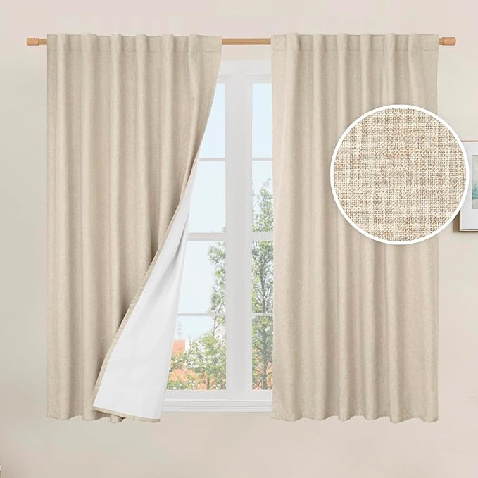 40 Inch Length 100% Blackout Linen Window Curtains by LAMIT