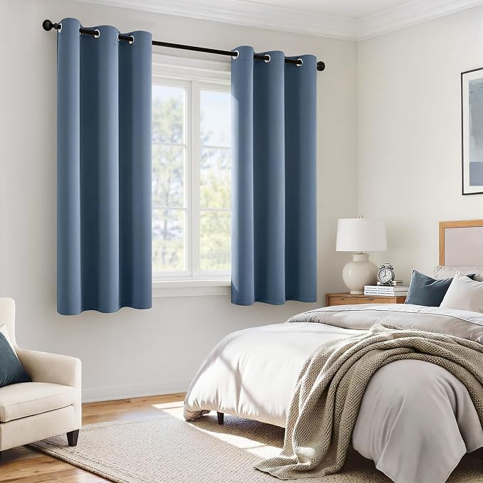 MIULEE Stone Blue 100% Blackout Short Curtains - Image 6