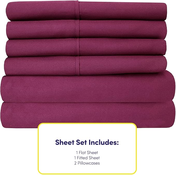 Twin Size Bed Sheets - 4 Piece 1500 Supreme Collection Fine Brushed Microfiber Deep Pocket Twin Sheet Set Bedding - 1 EXTRA PILLOW CASES, GREAT VALUE, Twin, Berry