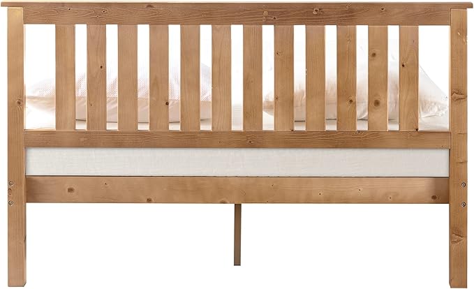 Mellow Marley 14 Inch Solid Wood Platform Bed with Paneled Headboard, Natural Pine, Queen