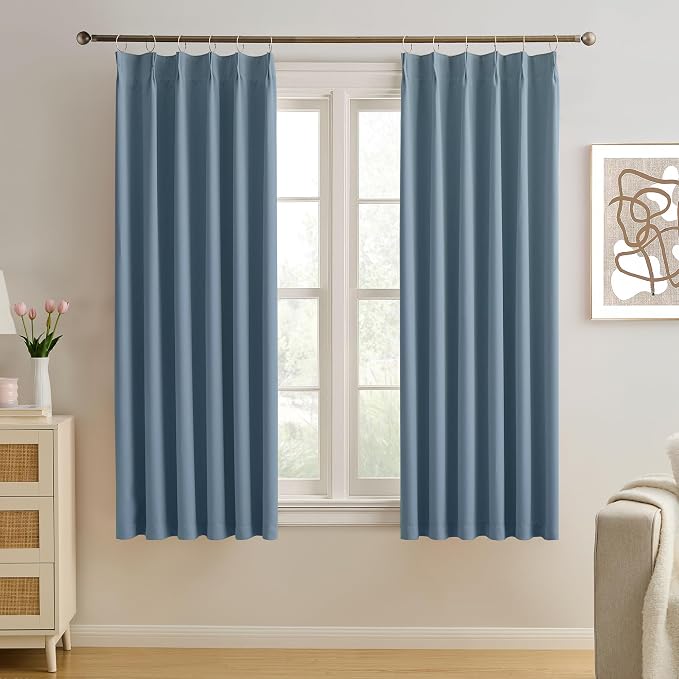 2 Panels Pinch Pleats Curtains 72 Inches Long, Heat and Full Light Blocking by KEQIAOSUOCAI