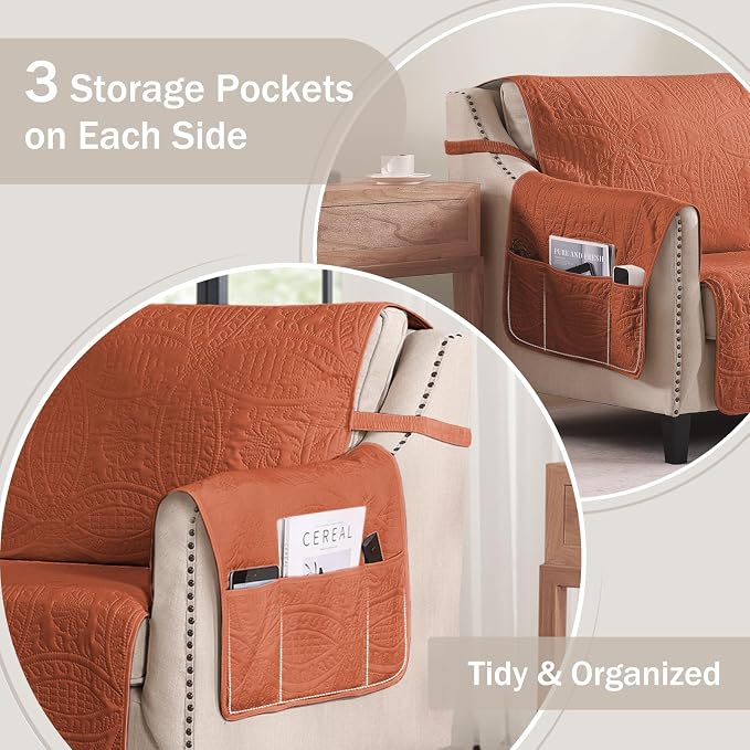 Soft Quilted Couch Cover with Pockets - Image 5