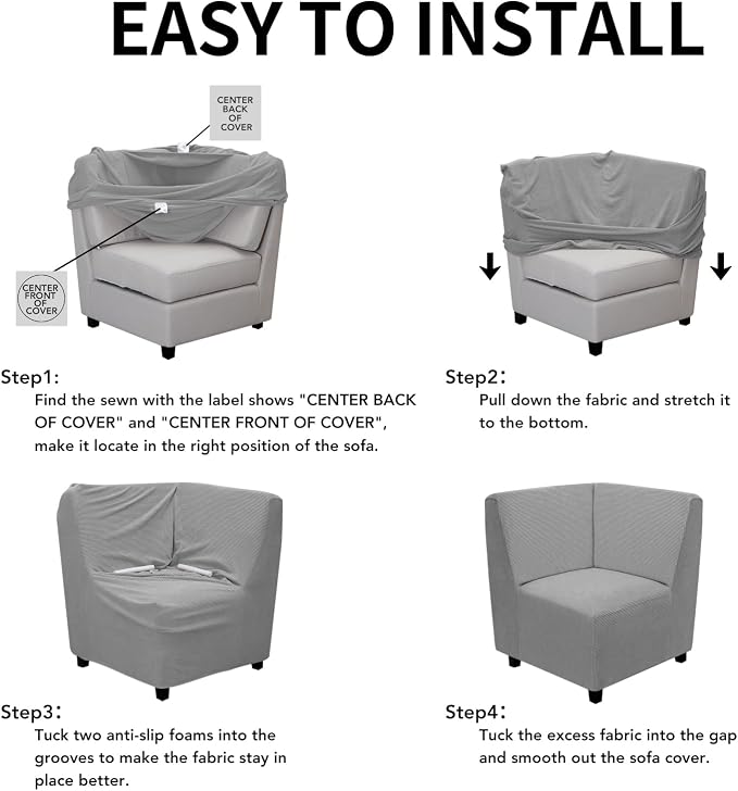 Easy-Going Stretch Soft Sectional Corner Sofa Couch Slipcover Light Gray | - Image 5
