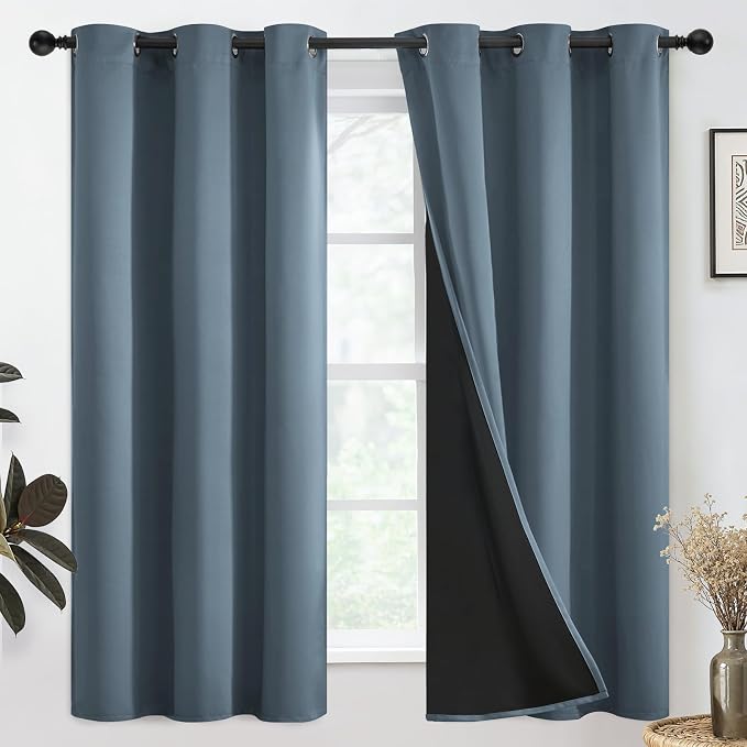 SimpleHome Stone Blue 100% Blackout Curtains Room Darkening Living Room 63L | by SimpleHome