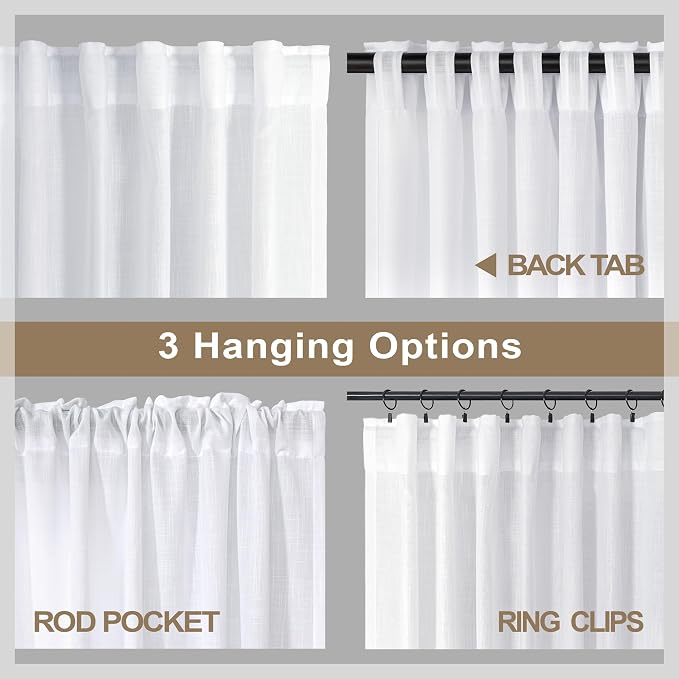 White Extra Long Curtains 9 FT for Living Room 2 Panel Sets Rod Pocket Back Tab - Image 4