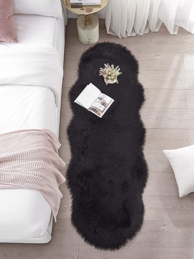 SERISSA 2x6 Fluffy Black Faux Fur Area Rug - Image 2