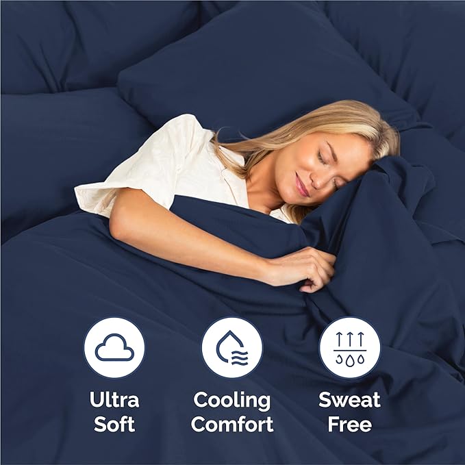 Split King Bed Sheet Set - 7 Piece Split King Bed Sheet Set - Soft Hotel Luxury Bedding - Cooling, Comfy & Breathable - 1 Flat & 1 Fitted & 4 Pillowcases with Deep Pockets - Wrinkle Free - Navy Blue