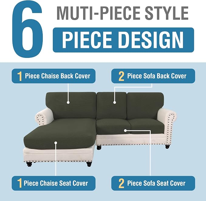H.VERSAILTEX Sectional Couch Covers 3 Pieces Sofa Seat Cushion Covers L Shape - Image 2