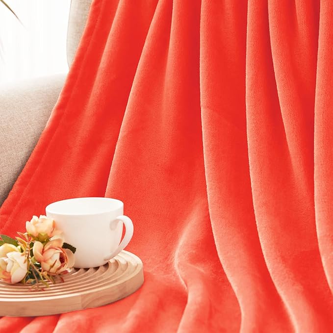 Exclusivo Mezcla Extra Large Fleece Throw Blanket for Couch, Sofa, 300GSM Super Soft and Warm Blankets, Coral Orange Throw All Season Use, Cozy, Plush, Lightweight, 50x70 Inches