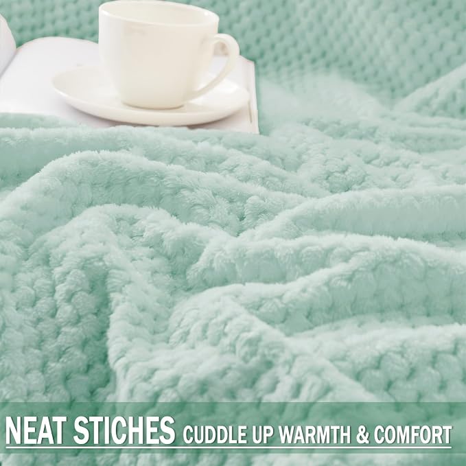 Exclusivo Mezcla Soft Waffle Fleece Bed Blanket King Size, Mint Green | - Image 5