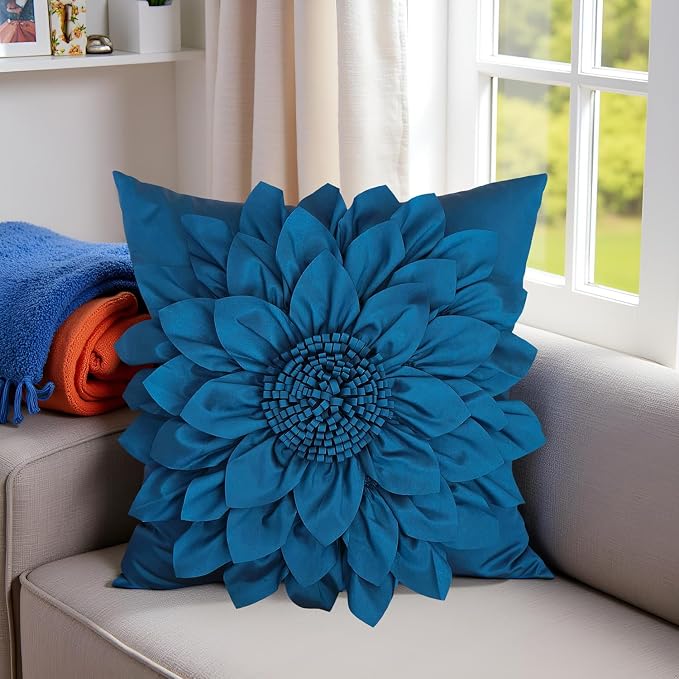 Navy Blue Accent Flower Decorative Throw Pillow Covers - Image 7