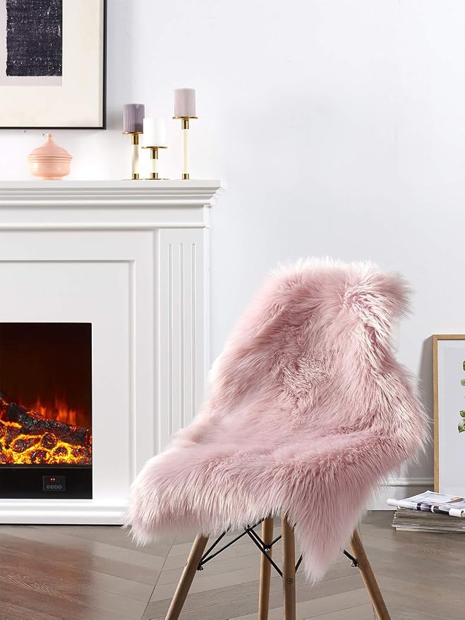 SERISSA 2x3 Fluffy Pink Faux Sheepskin Shaggy Rug - Image 2