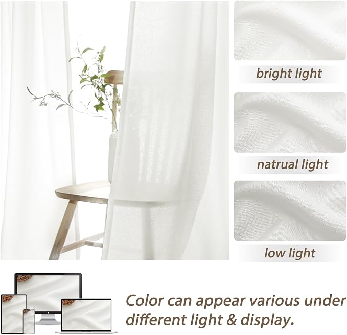 Custom Pure White Semi Sheer Linen Floor to Ceiling 105 Inch Curtains - Image 7