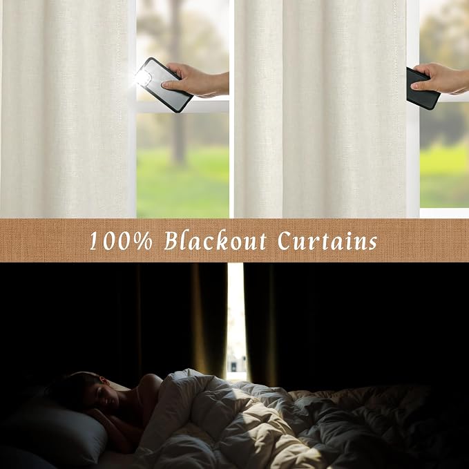 Natural 100% Blackout Linen Curtains 78 Inches, 52 x 78 Inch | Ivory, Thermal - Image 4