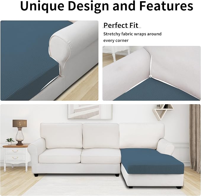 Easy-Going Stretch 1 Piece Chaise Lounge Cushion Slipcover | Sectional Couch - Image 3
