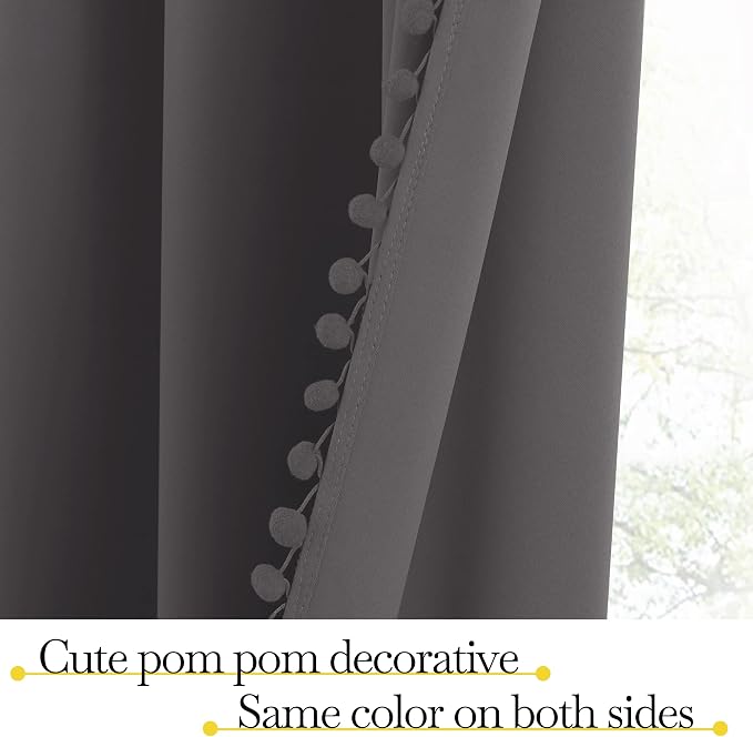 NICETOWN 2 Panels Blackout Curtains, Rod Pocket Pom Pom Curtains Panels - Image 4