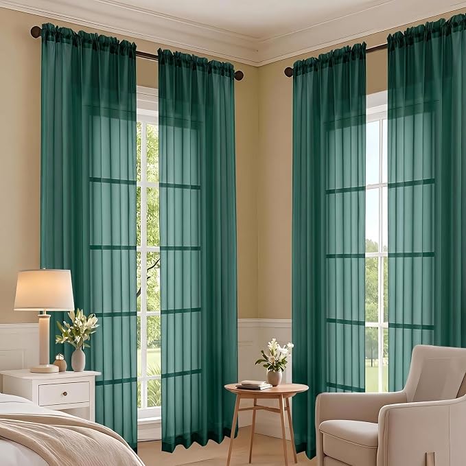 Sheer Hunter Green Curtains 108 Inches Long 2 Panels Set, 59 Inch Extra Wide - Image 7