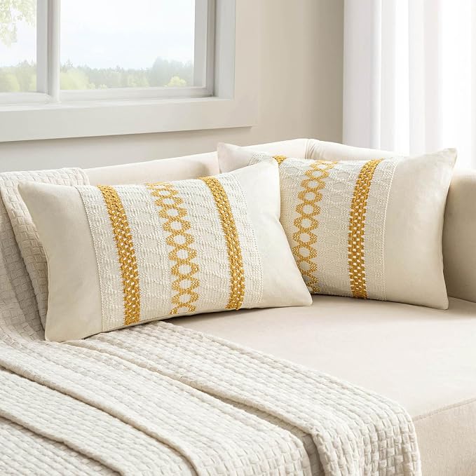 MIULEE Set of 2 Mustard Yellow Decorative Lumbar Pillow Covers 12x20 Inch | Fall by MIULEE