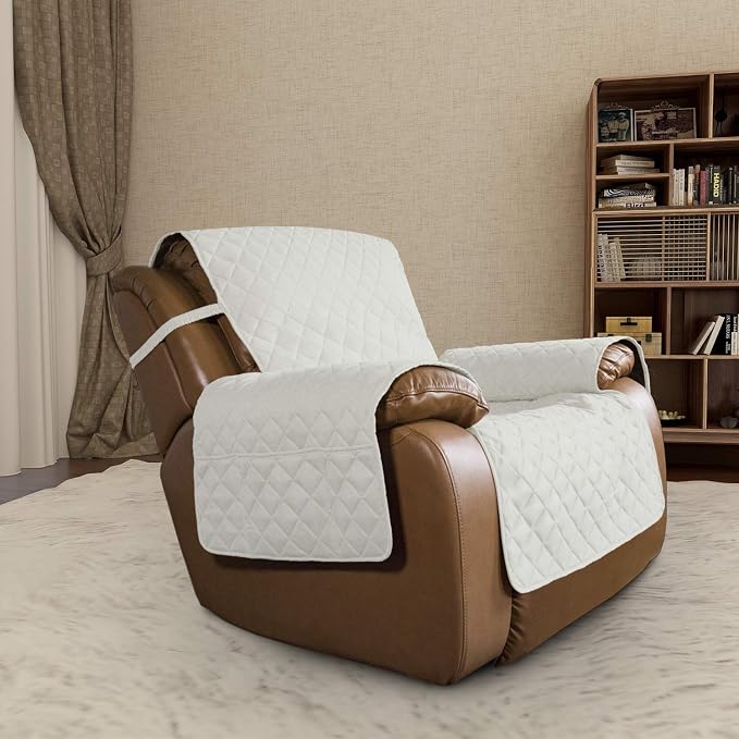 Easy-Going Reversible Couch Cover, Oversized Recliner, Ivory/Ivory | Machine - Image 2