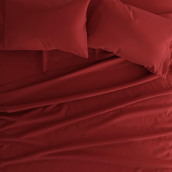 Linen Market Brushed Microfiber Full Sheet Set 4 Piece – Oeko-TEX Certified Ultra Soft & Wrinkle-Free - 16" Deep Pocket Sheets - Easy Care Full Size - Burgundy