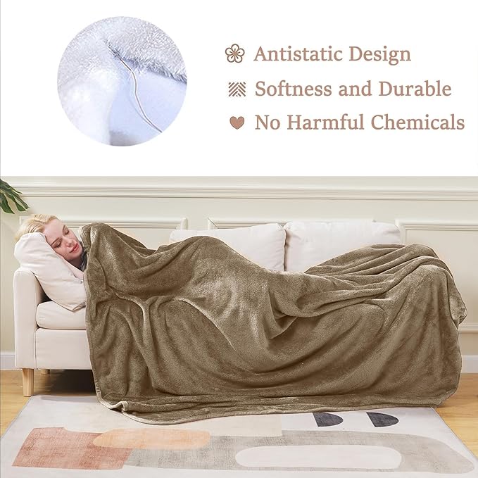 Soft Queen Size Blanket for All Season Warm Fuzzy Microplush Lightweight Thermal Fleece Summer Autumn Fall Winter Spring Blankets for Queen Full Bed Couch Sofa,90x90 Inches,Taupe