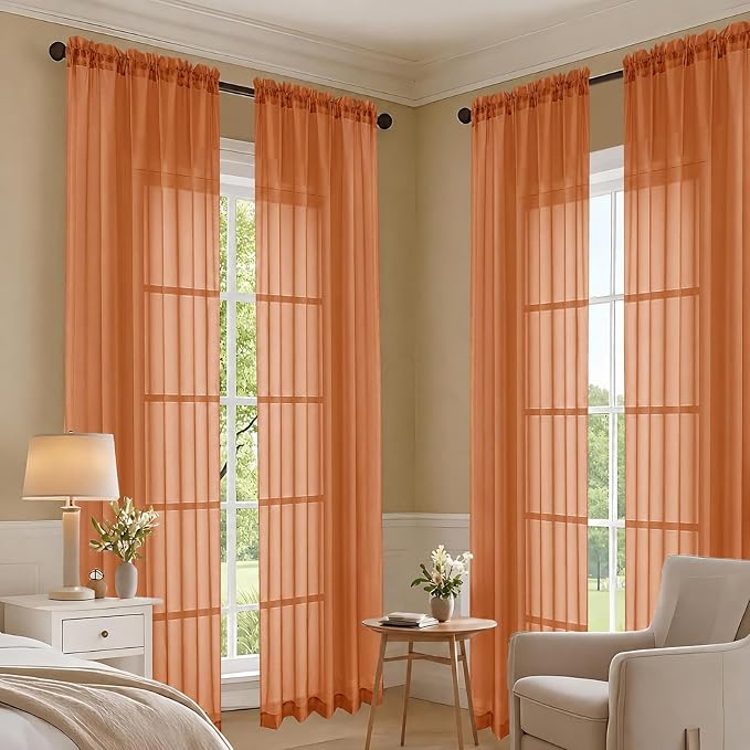 Orange Bedroom Curtains 2 Panel Sets 96 Inch Length, 59 Inch Extra Wide Light - Image 7