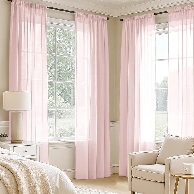 MIULEE Blush Pink Sheer Curtains 108 Inches Long 4 Panels 42 x 108 Inches | - Image 2