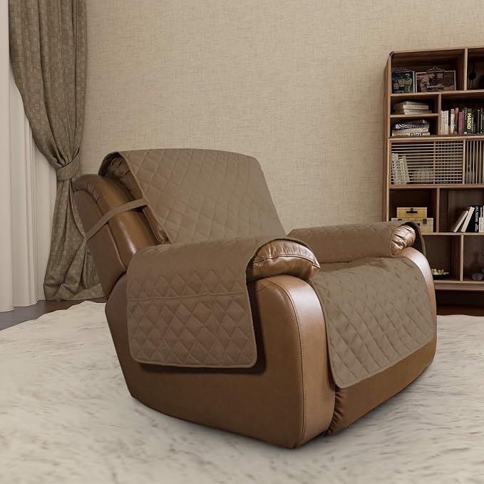 Easy-Going Reversible Couch Cover, Oversized Recliner, Camel/Ivory | Machine - Image 2