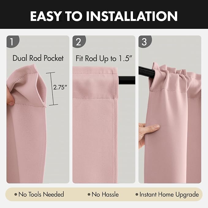 MIULEE Set of 4 Light Pink 45 Inch Short Blackout Kitchen Window Curtains | - Image 5