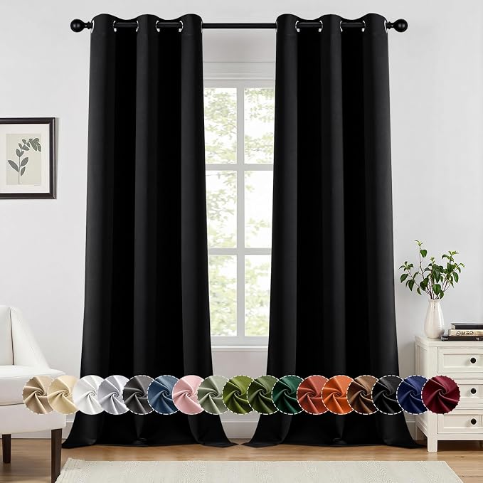 MIULEE Blackout Curtains for Bedroom 2 Panels 40 x 96 Inch Long Black | Thermal by MIULEE