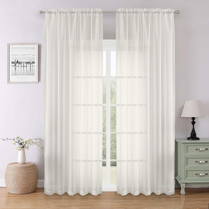 Ivory Sheer Curtains 90 Inches Long 2 Panels, Light Filtering Airy Voile by Lecloud