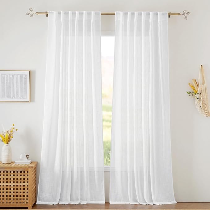 RYB HOME White Sheer Curtains 102 inches, Extra Long Ceiling Curtains | Half by RYBHOME