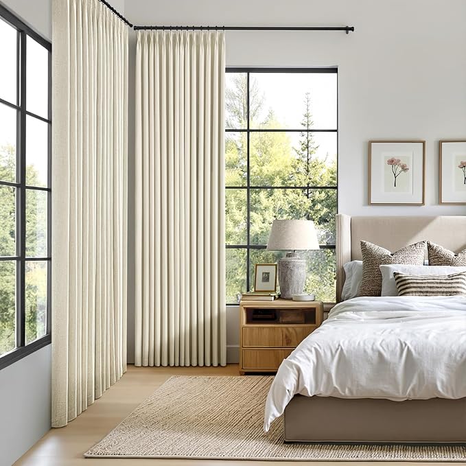 MIULEE Cream Pinch Pleated 100% Blackout Linen Curtains 40x108 Inches | Room - Image 2