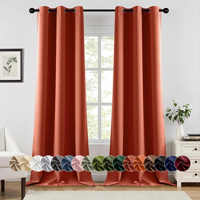 MIULEE Fall Blackout Curtains for Bedroom 2 Panel 40"x96" Long Burnt Orange | by MIULEE