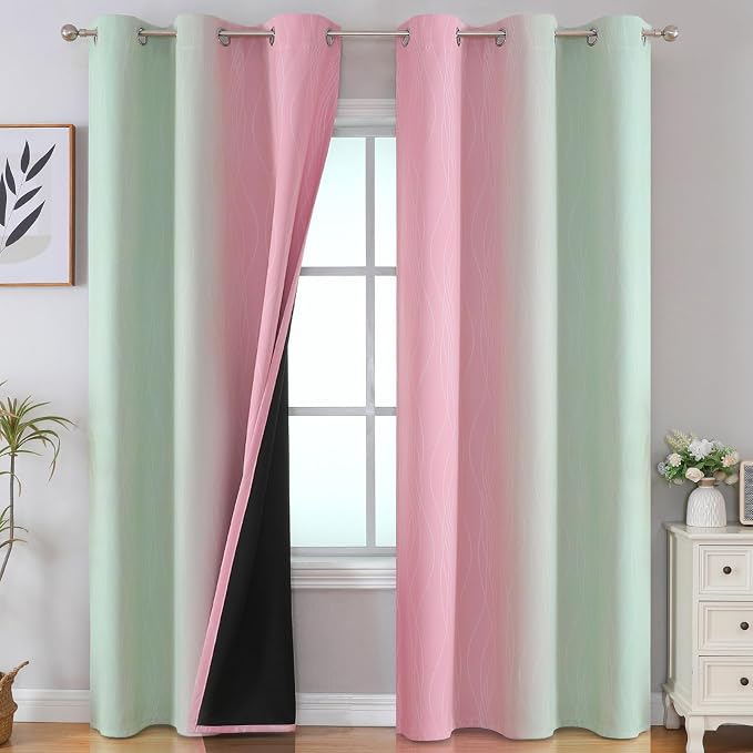Sage Green and Pink Ombre Blackout Curtains by ESTELARTEXTILER