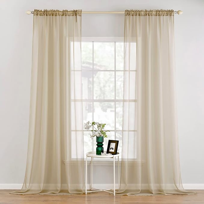 MIULEE 2 Panels Sheer Curtains for Living Room 54 X 120 Inches Beige | Window by MIULEE