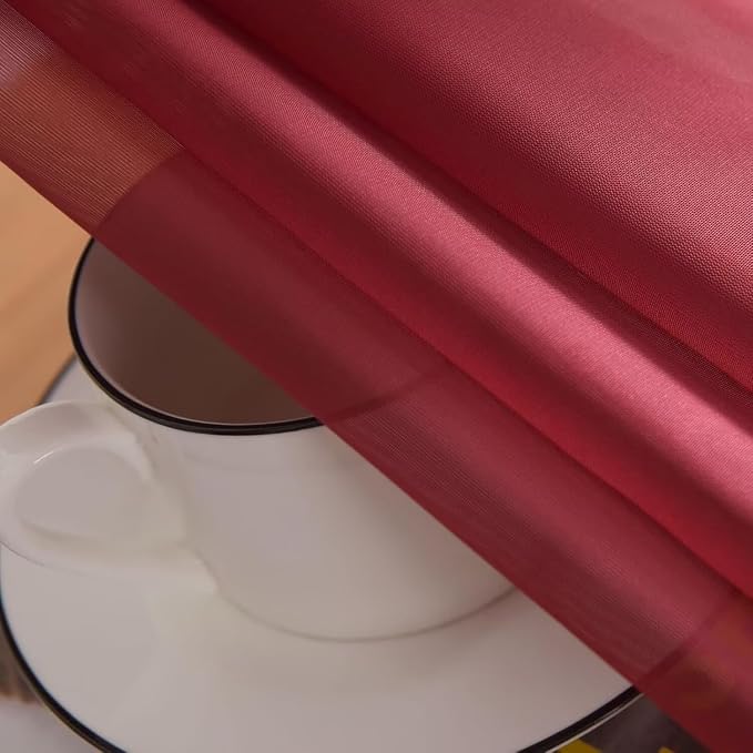 SpaceDresser Basic Rod Pocket Sheer Voile Window Curtain Panels Burgundy 1 Pair - Image 5